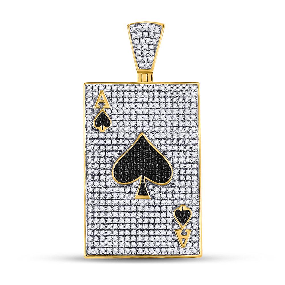 Round Black Color Enhanced Diamond Ace Spades Card: Round Black Color Enhanced Diamond Ace Spades Card Pendant 1-3/8 Cttw 10KT Yellow Gold Manufacturer Suggested Retail Price: $ 4410.00 10kt Yellow Gold Mens Round Black Color Enhanced Diamond Ace Spade