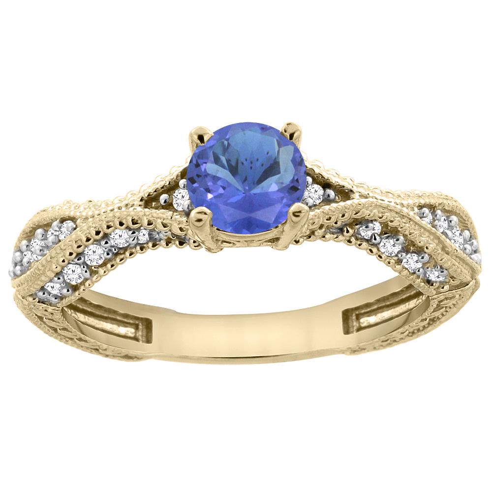 0.84 CTW Tanzanite & Diamond Ring 14K Yellow Gold: 0.84 CTW Tanzanite & Diamond Ring 14K Yellow Gold Manufacturer's Suggested Retail Price: $2670.00 Mainstone Type: Tanzanite @ 0.59 ctw Mainstone Color: Blue Mainstone Clarity: Translucent Stone2 Type:
