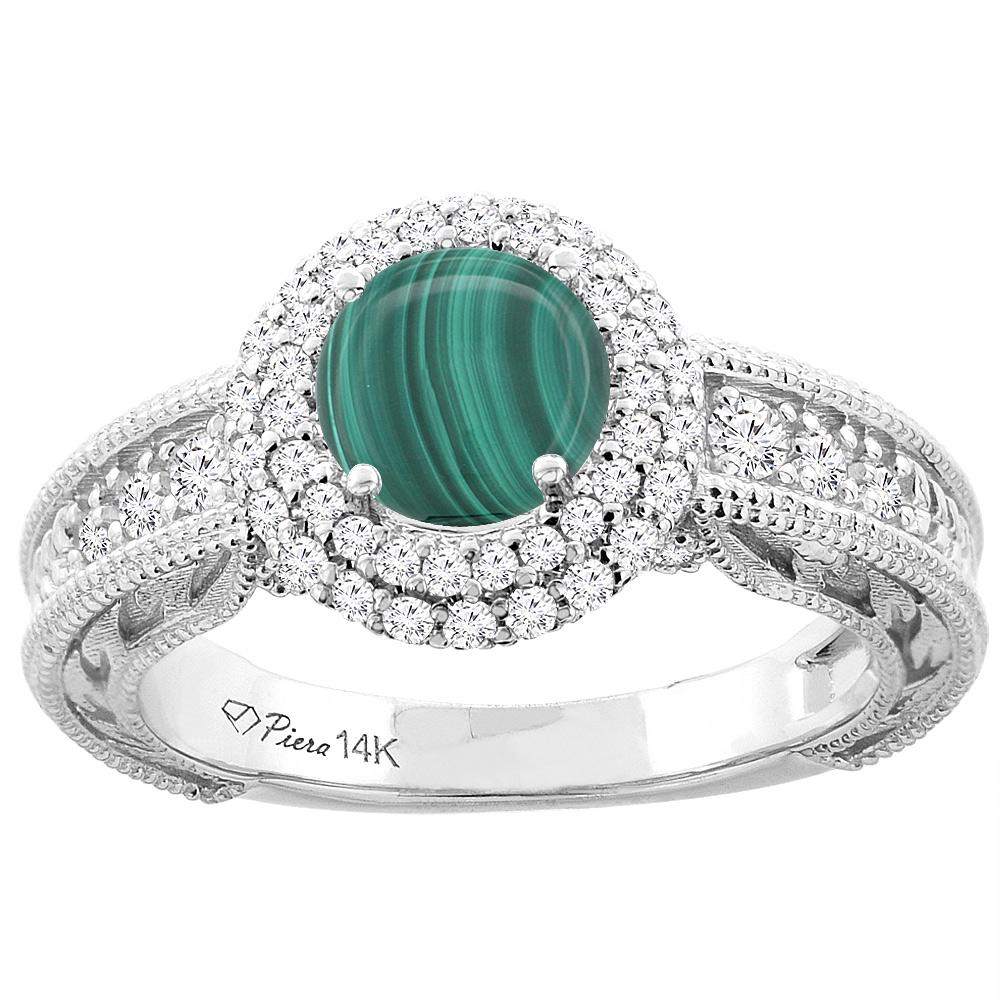 2.63 CTW Malachite & Diamond Ring 14K White Gold: 2.63 CTW Malachite & Diamond Ring 14K White Gold Manufacturer's Suggested Retail Price: $3270.00 Mainstone Type: Malachite @ 2.18 ctw Mainstone Color: Green Mainstone Clarity: Opaque Stone2 Type: Diam