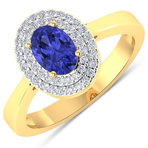 Natural 0.91 CTW Tanzanite & Diamond Ring 14K Yellow Gold - REF-35W9X: REF-35W9X - Natural 0.91 CTW Tanzanite & Diamond Ring 14K Yellow Gold - REF-35W9X Maufacturer's Suggested Retail Prce: $ 1080 SKU: QR21268WD-14KY-SM-TAN-OV7x5mm Tanzanite Oval/7x5mm - 1/0.75 ctw Natur