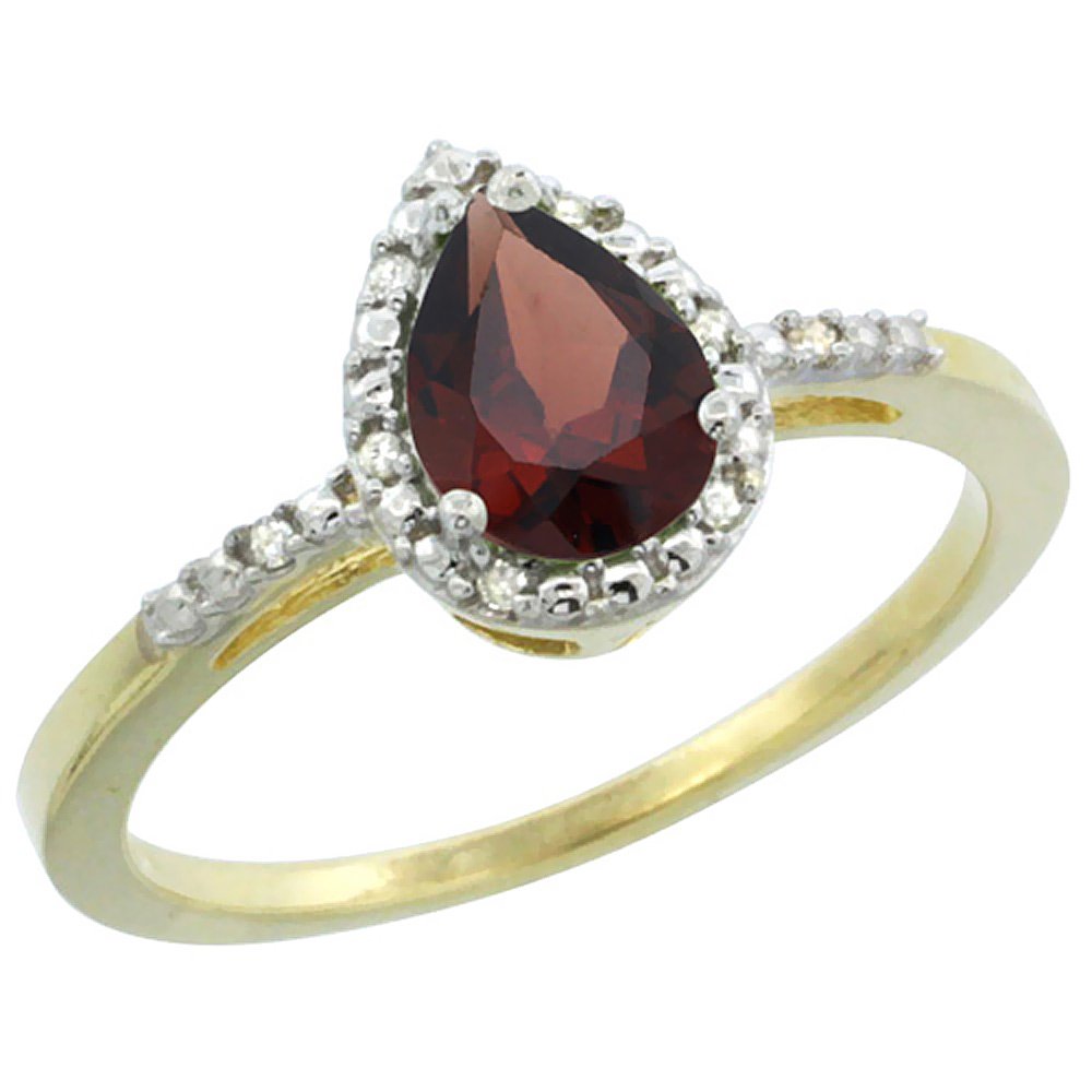 Natural 1.53 ctw garnet & Diamond Engagement Ring 10K: Natural 1.53 ctw garnet & Diamond Engagement Ring 10K Yellow Gold ---- Gemstone: Natural Pear-shape garnet @ 1.5 ctw ---- Diamond: Natural white-diamond @ 0.03ctw ---- Diamond Color: H-I (minimum colo