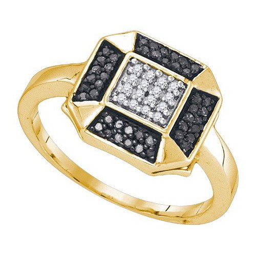 Genuine 10K Yellow Gold Jewelry 0.20 ctw White Diamond: Manufacturer's Suggested Retail Price - $720.00 ---- 10K Yellow Gold Jewelry 0.20 ctw White Diamond & Black Diamond Ladies Ring - WJA89606 ---- Main Stone: White Diamond & Black Diamond ---- Main Ston