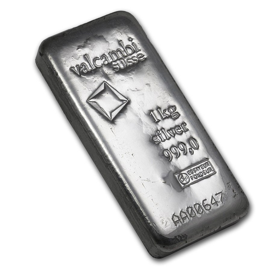 One pc. 1 Kilo .999 Fine Silver Bar - Valcambi w/ assay: One pc. 1 Kilo .999 Fine Silver Bar - Valcambi w/ assay