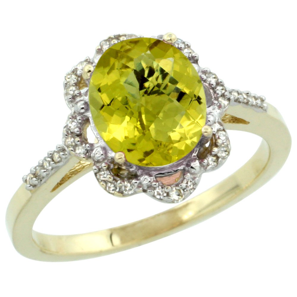 Natural 1.85 ctw Lemon-quartz & Diamond Engagement Ring: REF#V21T5 Manufacturer's Suggested Retail Price - $1620.00 Natural 1.85 ctw Lemon-quartz & Diamond Engagement Ring 10K Yellow Gold Gemstone: Natural Oval-shape Lemon-quartz @ 1.76 ctw Diamond: Natural