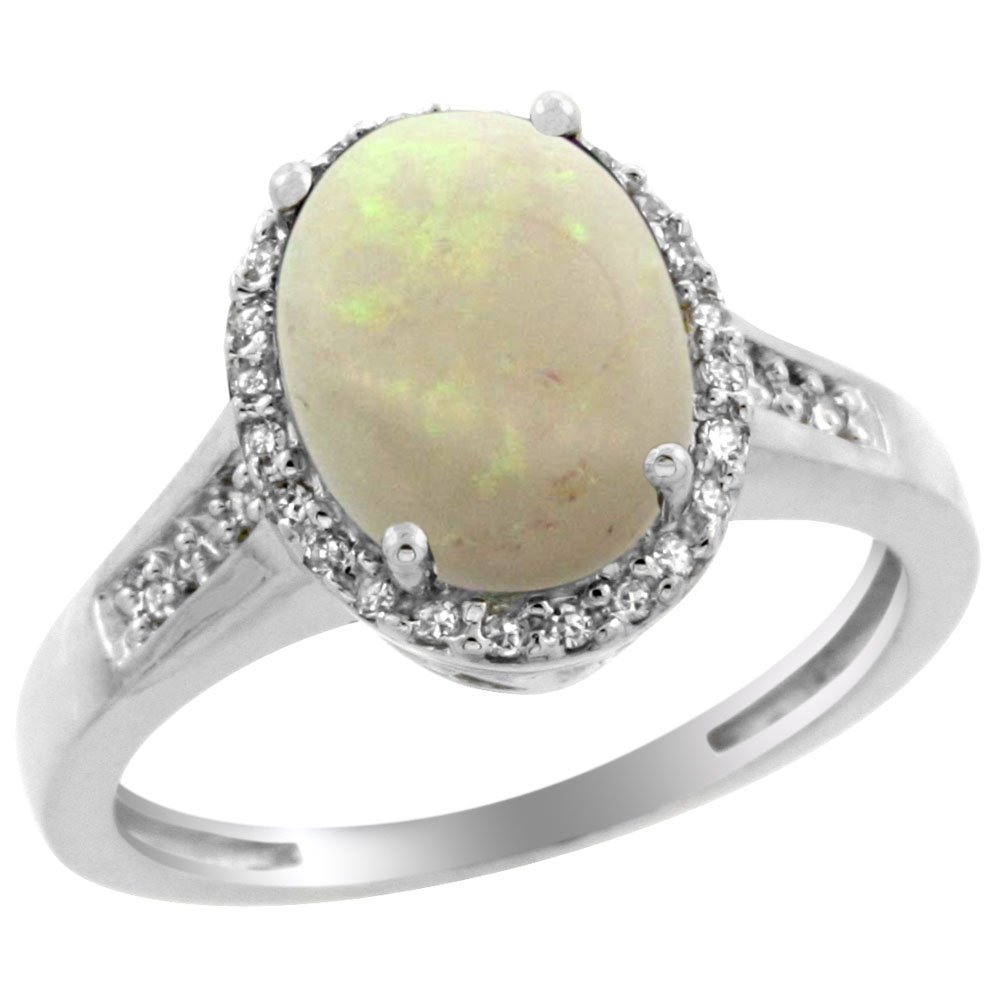 Natural 2.49 ctw Opal & Diamond Engagement Ring 10K: REF#27X4RManufacturer's Suggested Retail Price - $1800.00 Natural 2.49 ctw Opal & Diamond Engagement Ring 10K White GoldGemstone: Natural Oval-shape Opal @ 2.4 ctwDiamond: Natural White-diamond @ 0.08