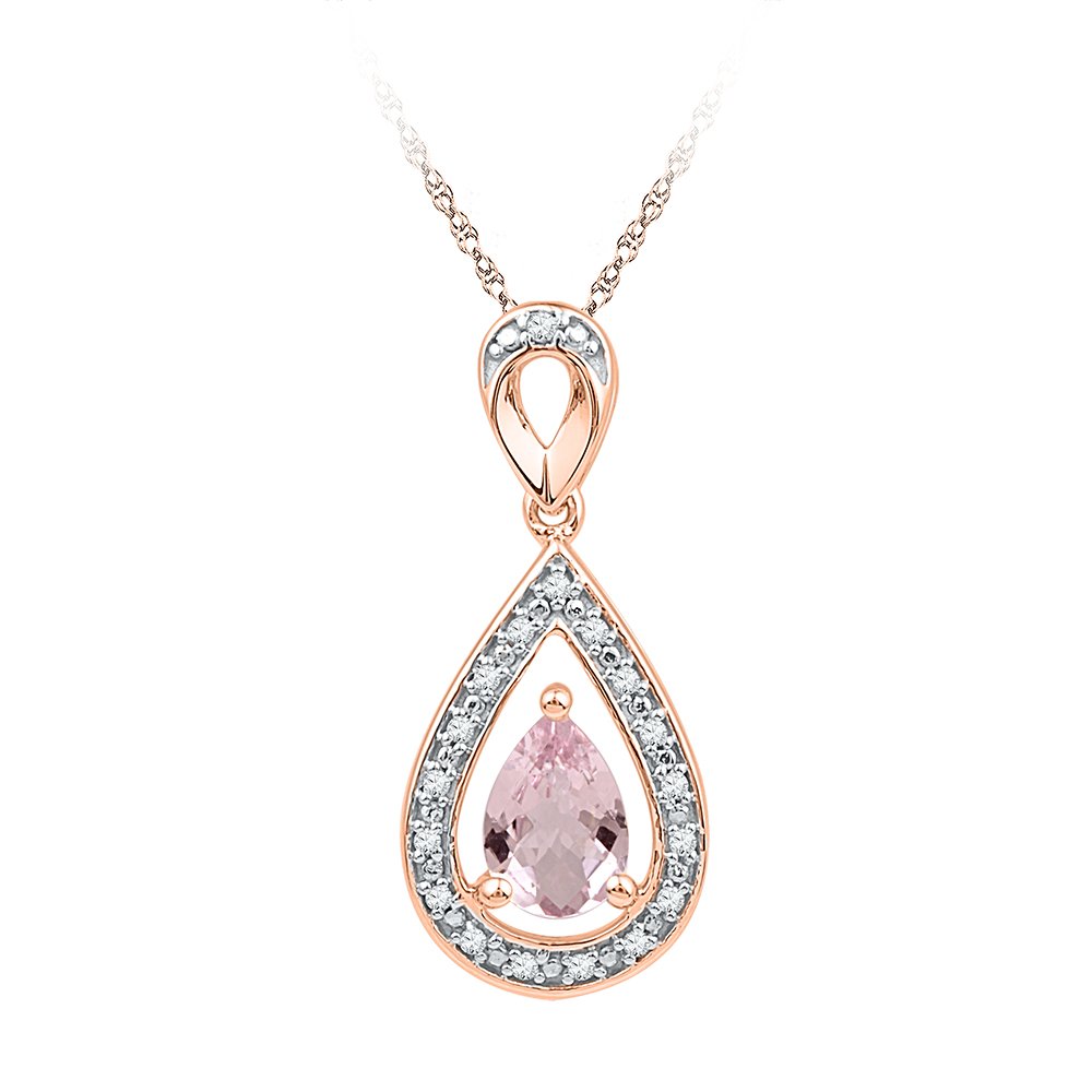 0.58 CTW Morganite & Diamond Pendant 10KT Rose Gold -: REF#26X9Y Manufacturer's Suggested Retail Price: $1040.00 Stone 1: Natural Morganite Stone 2: Diamond Stone Carat Total Weight: 0.58 ctw Metal Type: 10KT Rose Gold Product Type: Pendant