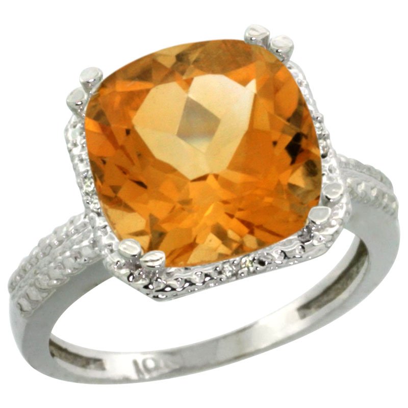 Natural 5.96 ctw Citrine & Diamond Engagement Ring 10K: SC-CW909145 - REF#32R4ZManufacturer's Suggested Retail Price - $1860.00 Natural 5.96 ctw Citrine & Diamond Engagement Ring 10K White GoldGemstone: Natural cushion-cut Citrine @ 5.94 ctwDiamond: Natura