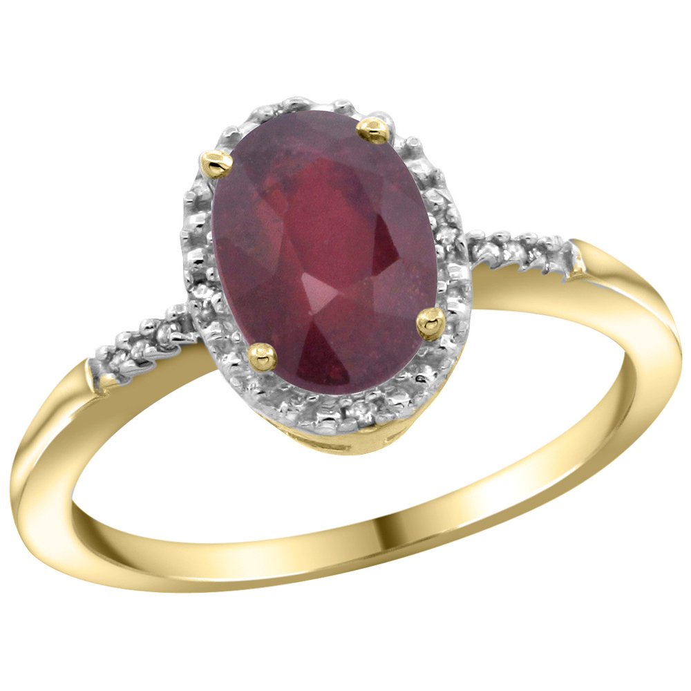 Natural 1.5 ctw Ruby & Diamond Engagement Ring 10K: SC-CY951113 - REF#31K3RManufacturer's Suggested Retail Price - $1800.00 Natural 1.5 ctw Ruby & Diamond Engagement Ring 10K Yellow GoldGemstone: Natural Oval-shape Ruby @ 1.47 ctwDiamond: Natural White