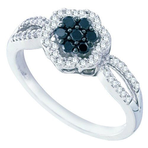 0.35CTW White and Black Diamond Flower 10KT Ring White: REF-22M4R ---- 0.35CTW White and Black Diamond Flower 10KT Ring White Gold - SKU: GD 57494 Manufacturer's Suggested Retail Price: $ 600.00 Product Type: Flower RingMetal Type: 10KT White GoldMainsto