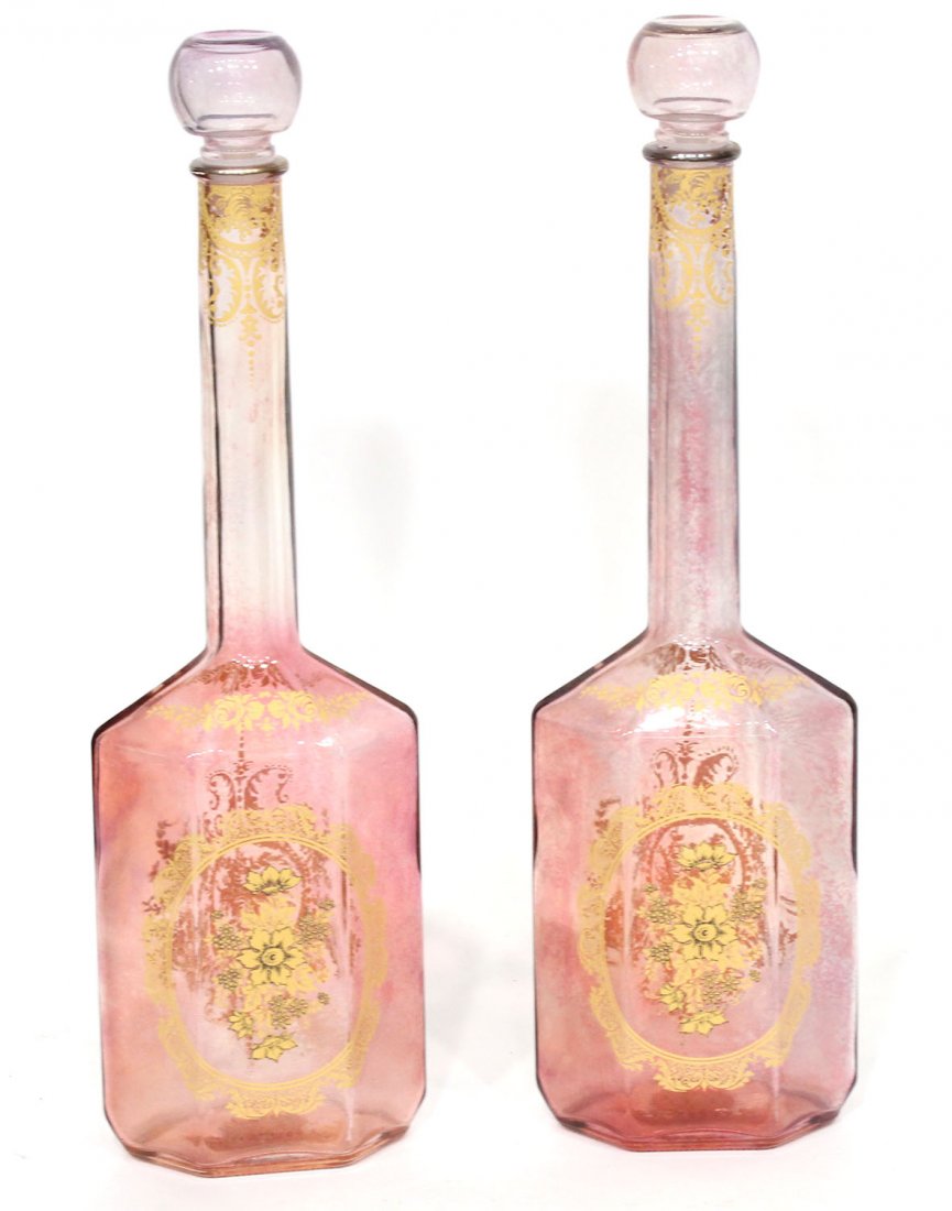 Pair Italian Venetian Glass Cranberry Bottles (1 of 9)
