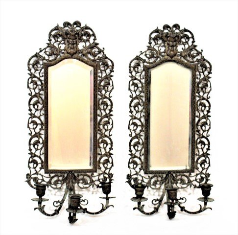 Pair Bronze Victorian Mirror Wall Sconces Bacchus Head (1 of 9)