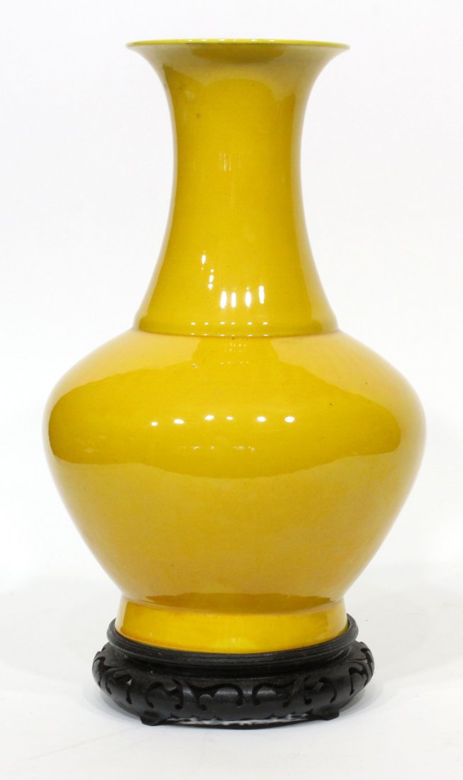 Oriental Asian Yellow Glaze Porcelain Vase Teak Stand (1 of 8)