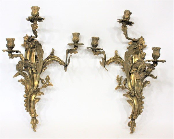 Pair French Bronze 3-light Candle Wall Sconces (1 of 6)