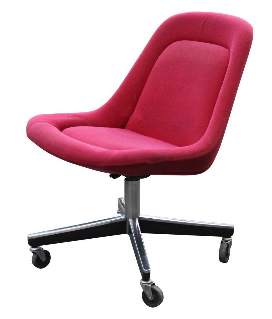 Knoll International Red Swivel and Recline Lounge Chair: Knoll International Red Swivel and Recline Lounge Chair. Original label. Size: 29.5 in. height, 22 in. wide, 22 in. depth