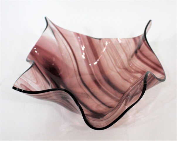 Studio Art Glass Handkerchief Dish Signed: Studio Art Glass Handkerchief Dish Signed: M CA 9/9/04; Size: 3.75 in. height, 7 in. wide