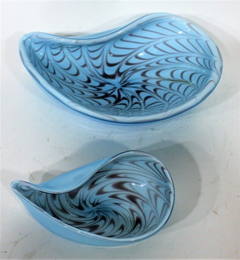 2-Piece 1950s Murano Glass Swirl Pear Shaped Bowls (1 of 6)