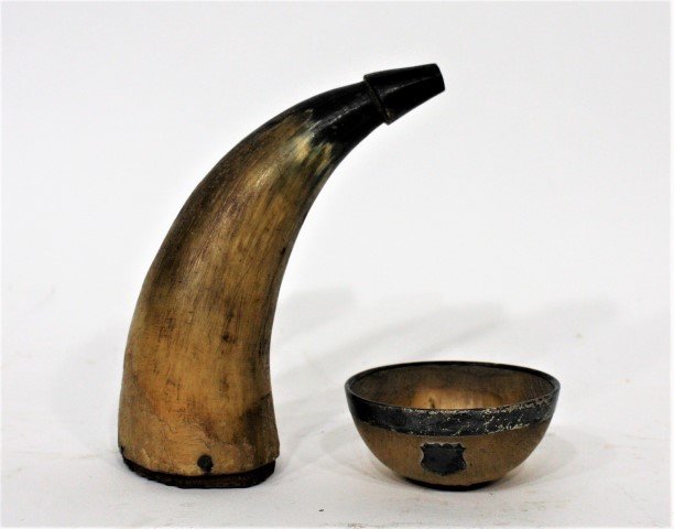 2 Pieces Antique Horn Finger Bowl, Powder Horn (1 of 4)