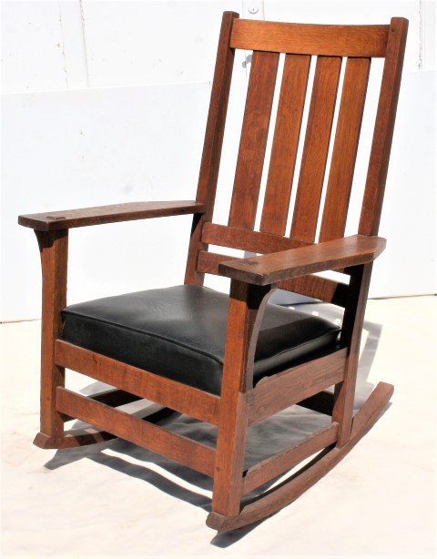 Stickley Mission Oak Rocker, Slats Back, All Pinned (1 of 8)