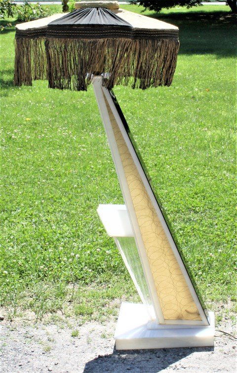 Mid Century Moss Lucite Floor Lamp Fringe Shade (1 of 5)