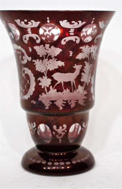 Red Etched to Clear Bohemian Vase (1 of 6)