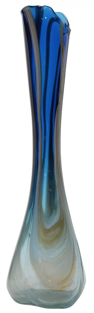 Mid-Century Modern Blue marbled Glass Vase - Marked (1 of 4)