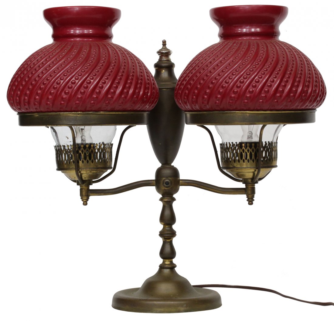 Vintage Double Hurricane Shade Student Lamp