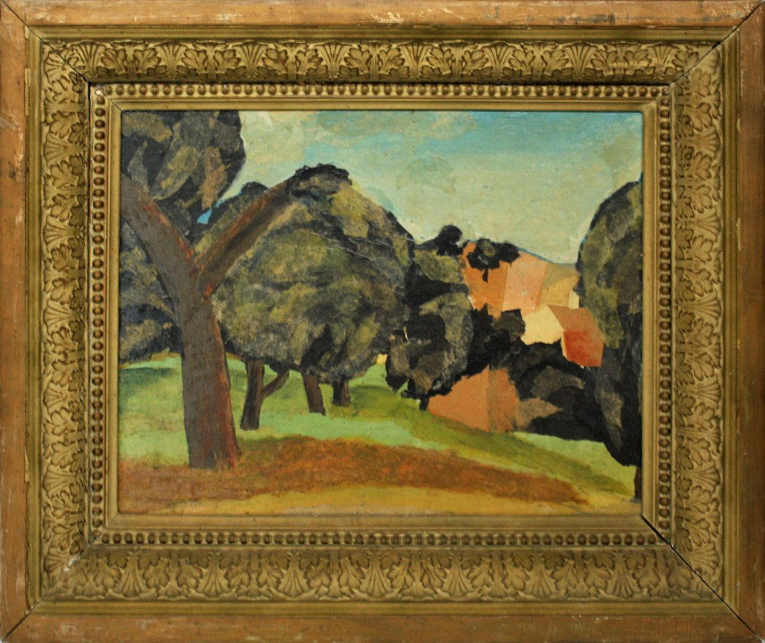 Andrew Dasburg [attributed] Landscape oil and collage (1 of 3)