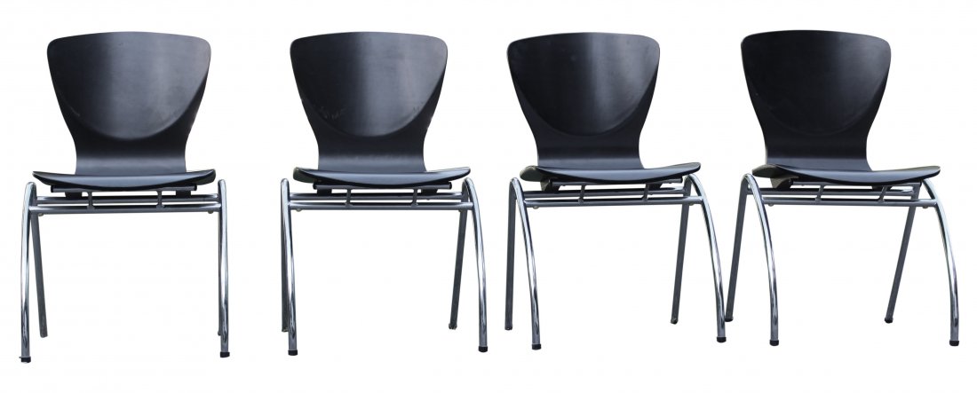 Set 4 Eames Style Black Bentwood Stackable Chairs (1 of 3)