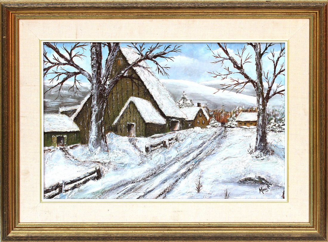 Canadian Winter Landscape Oil/b Signed Marge P. (1 of 5)