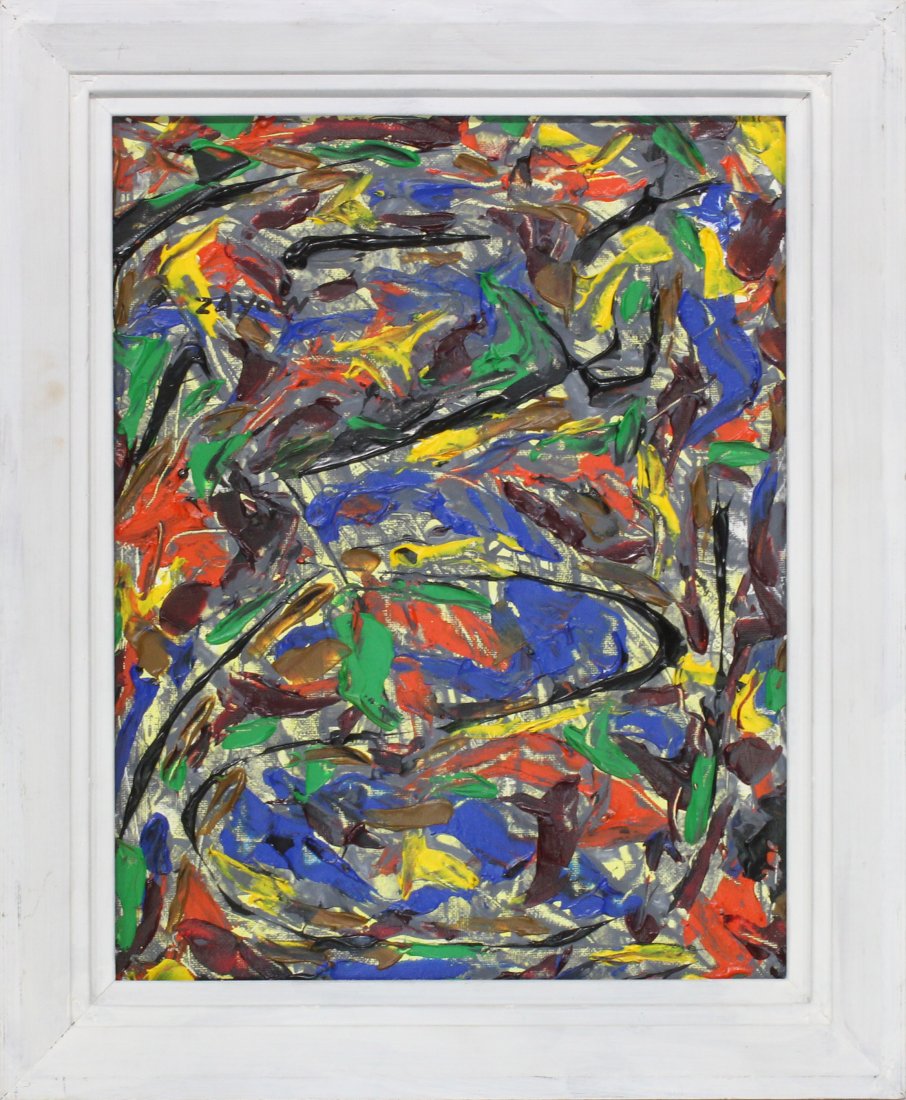 Seymour Zayon, Mid Century Abstract Oil On Board Signed (1 of 4)