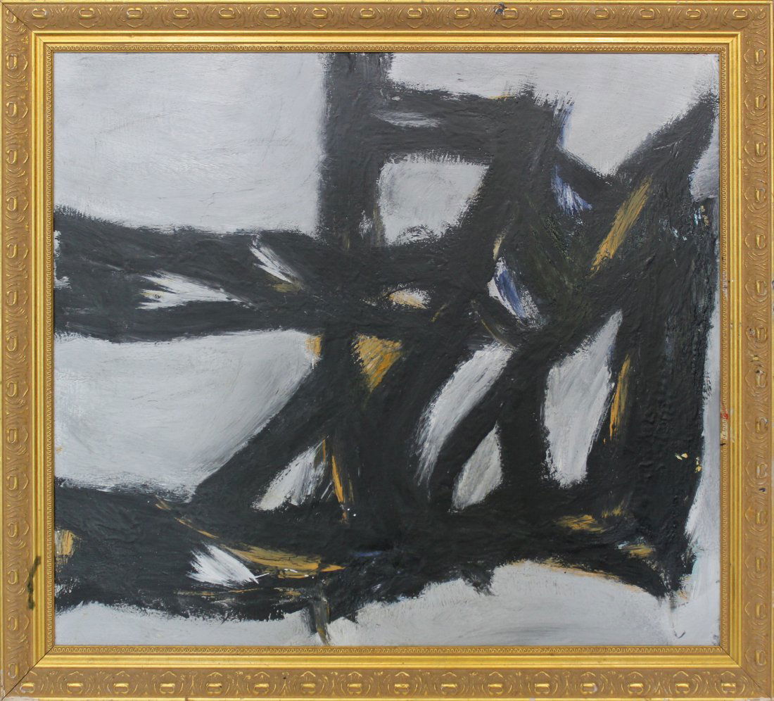 FRANZ KLINE [style of] Mid Century Modern Abstract Oil: FRANZ KLINE [style of] Mid Century Modern Abstract Oil on board, unsigned, great quality painting. Size: 29 x 26 icnhes image, outer frame size is 30.25 x 33.25 inches.