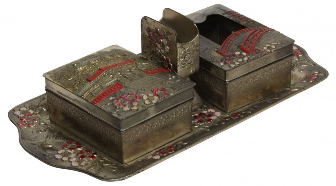 Nikko 4 Piece Vintage Oriental Smoke Set Cast Metal (1 of 8)