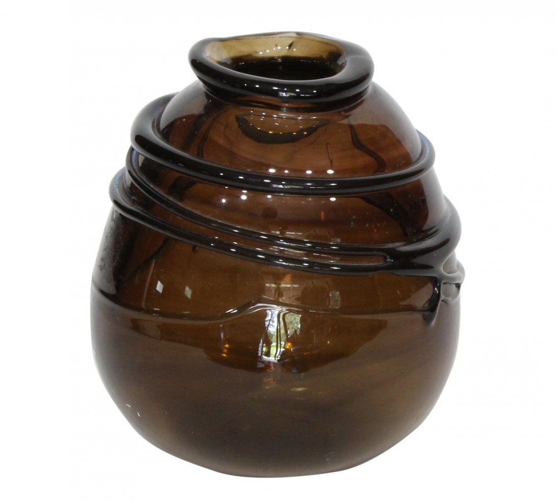 Mid Century Handblown Art Glass Vase Applied Swirl (1 of 4)