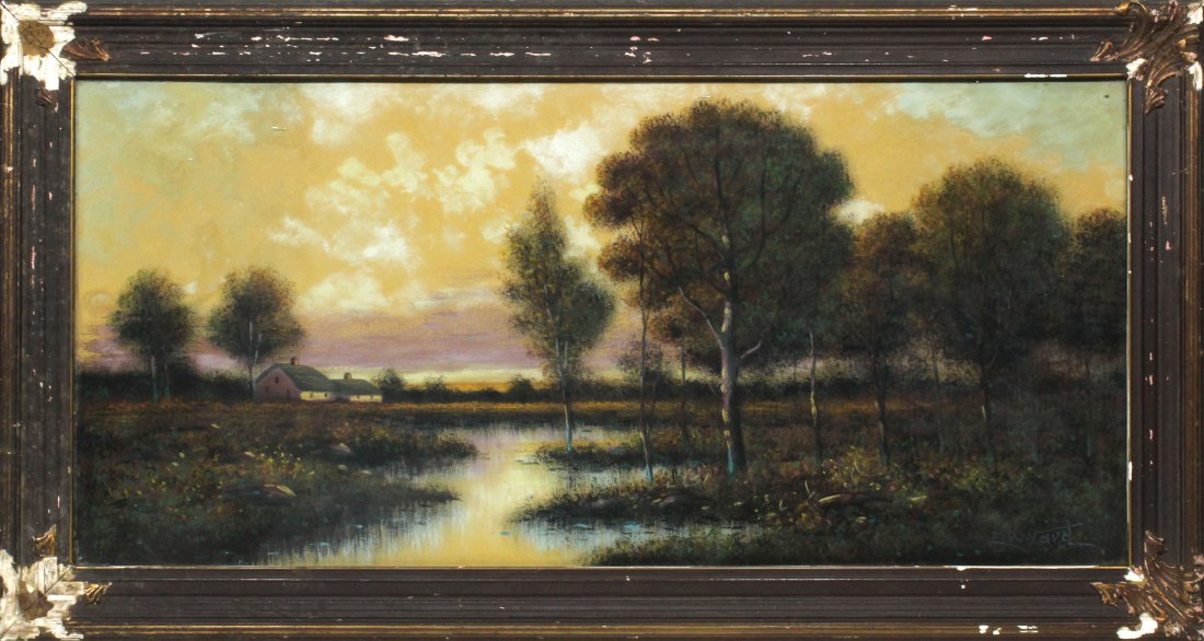 F.D. WARD, Circa 1910 Pastel Country Landscape Stream (1 of 5)