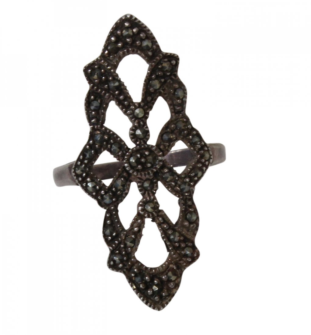 Victorian Sterling & Marcasite Ring Size 10 (1 of 4)