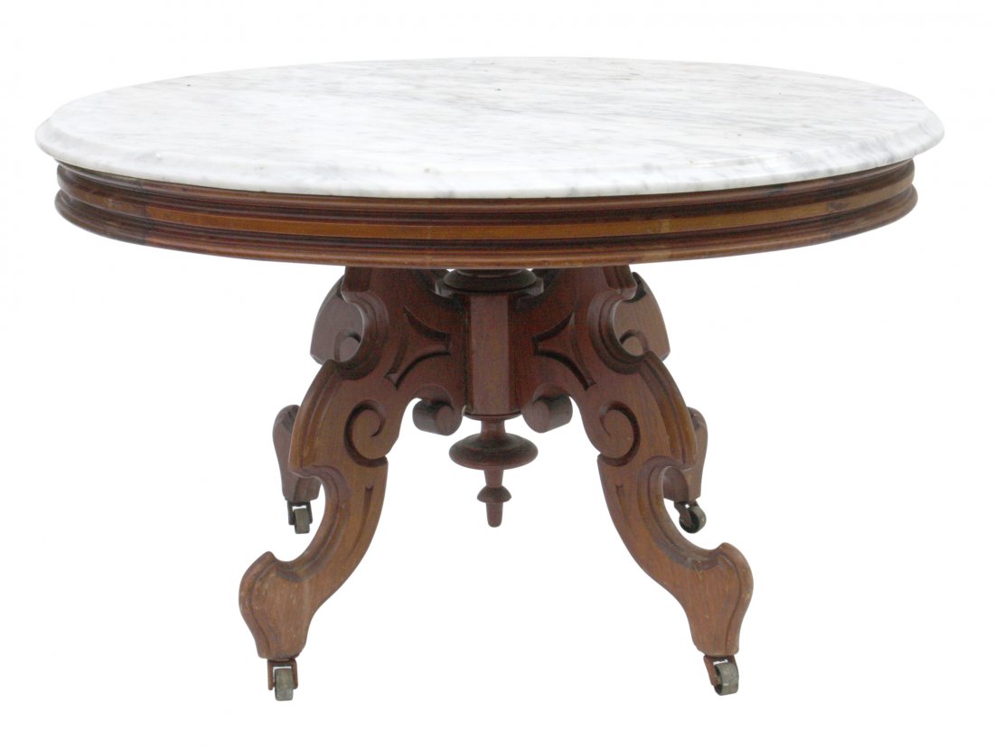 Walnut Victorian Oval Marble Top Table (1 of 3)