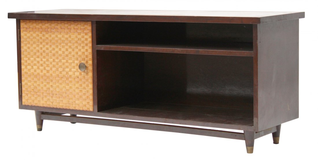 Mid Century Modern Low Bookcase with Rattan Door Side (1 of 7)