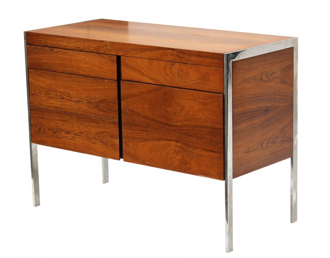 Milo Baughman Rosewood & Flat Bar Chrome Office Cabinet (1 of 5)