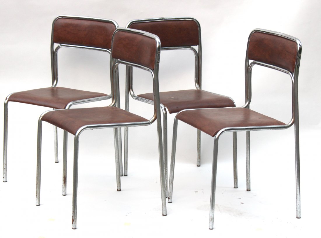 Set 4 Tubular Chrome Chairs Brown Vinyl Seats & Backs (1 of 5)