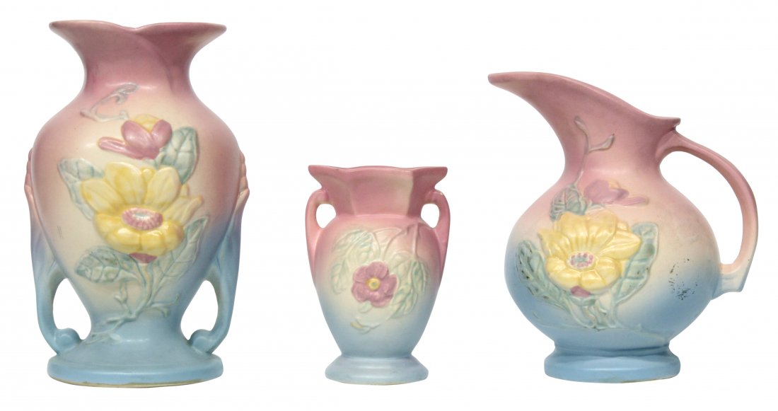 Three (3) Hull Pottery Mangolia Vase Ewer (1 of 8)