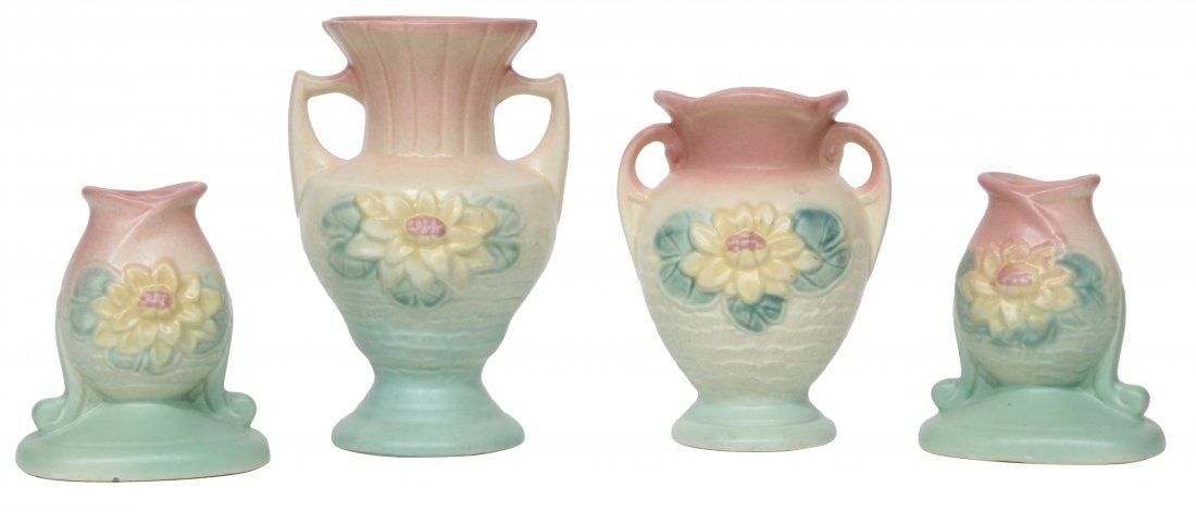 Four (4) Hull Pottery Water Lily Vase Candle Sticks (1 of 6)