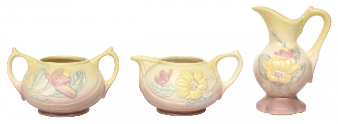 Three (3) Hull pottery Magnolia Cream Sugar Ewer (1 of 3)