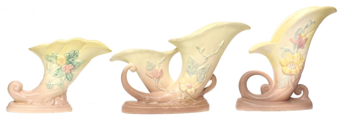 Three (3) Hull Pottery Magnolia Vases Cornucopia (1 of 4)