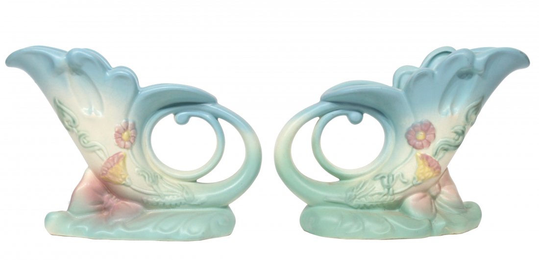 Pair Hull Pottery Bowknot Cornucopia (1 of 5)