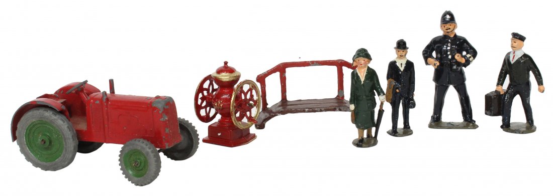 7 Assorted Vintage Cast Metal Toys: Tractor, Coffee Mil (1 of 7)