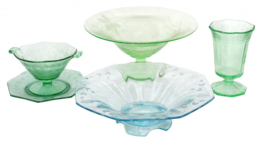 Green and blue etched glass depression era (1 of 5)