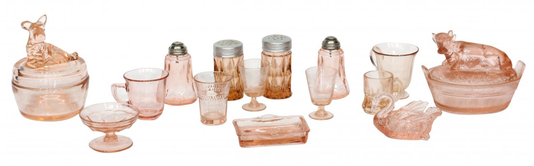 15 Assorted Pieces Of Pink Depression Glass (1 of 3)
