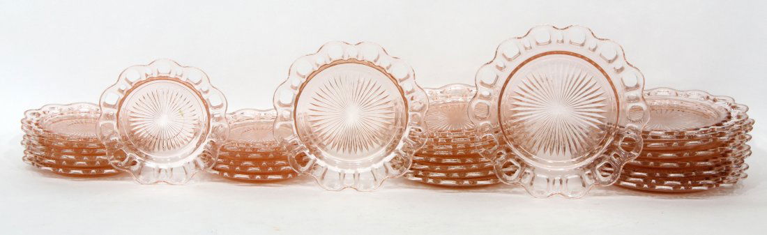 Grouping  31 Open Lace Pink Depression Glass Plates (1 of 2)