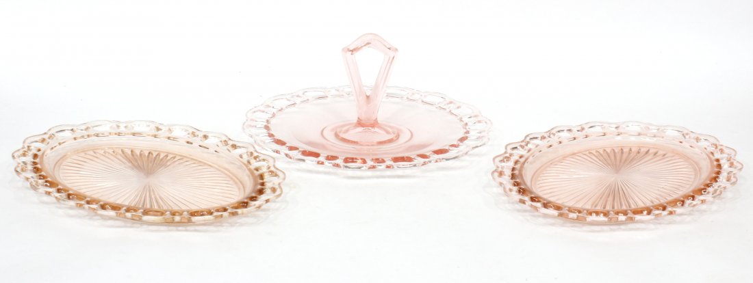 3 Assorted Pink Depression Glass Open Lace Serving Dish (1 of 2)