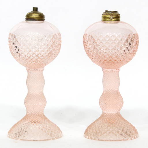 Pair Miss America Pink Depression Glass Oil Lamp Bases